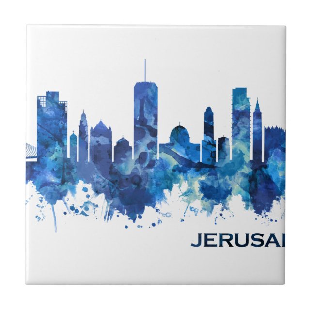 Jerusalem Israel Skyline Blue Tile (Front)