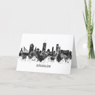Jerusalem Israel Skyline BW Holiday Card