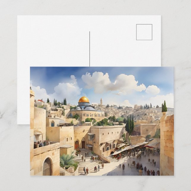 Jerusalem Israel watercolor art Postcard (Front/Back)