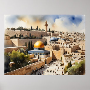 Jerusalem Israel watercolor art Poster