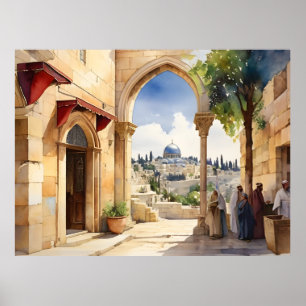 Jerusalem Israel watercolor art Poster