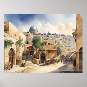 Jerusalem Israel watercolor art Poster