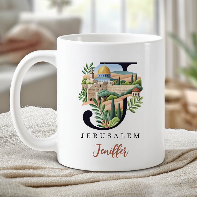 Jerusalem Monogram Letter J Personalised Gift Coffee Mug (Jerusalem Monogram Letter J Personalized Gift Coffee Mug)