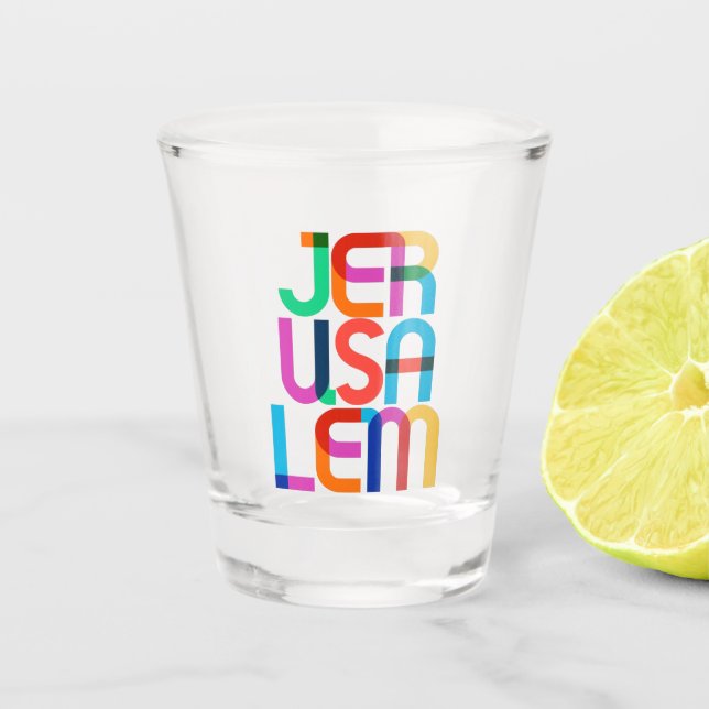 Jerusalem Palestine  Israel Pop Art Letters Shot Glass (Front)