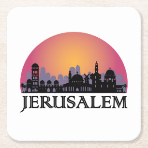 Jerusalem Skyline - Israel Travel Square Paper Coaster