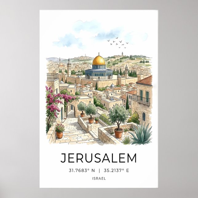 Jerusalem Travel Poster, Gilded Dome, Stone Poster (Front)