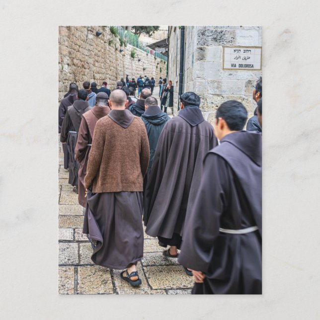 Jerusalem Via Dolorosa procession view postcard (Front)