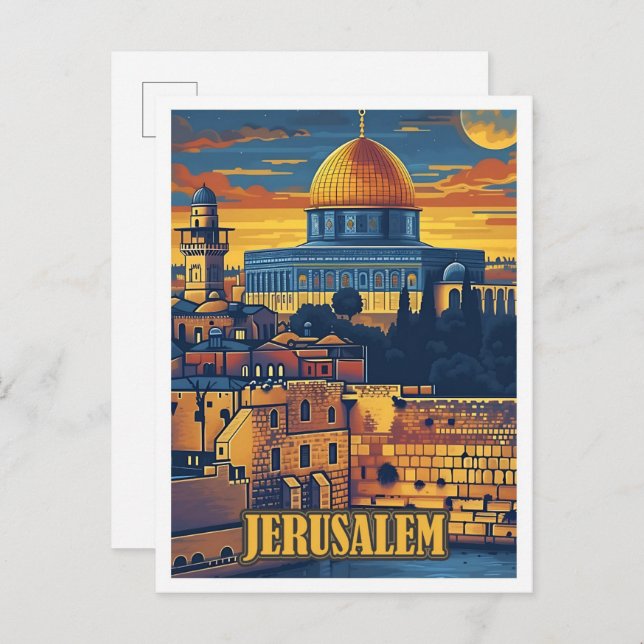 Jerusalem Vintage Art Travel Illustration Postcard (Front/Back)