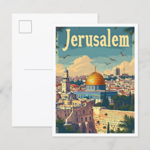 Jerusalem Vintage Art Travel Illustration Postcard