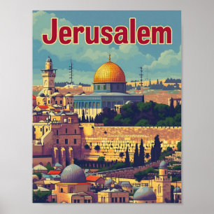 Jerusalem Vintage Art Travel Illustration Poster