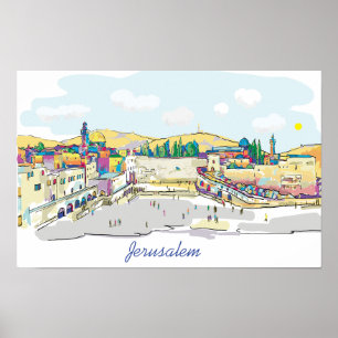 Jerusalem Watercolor Art Israel Western Wall Poster