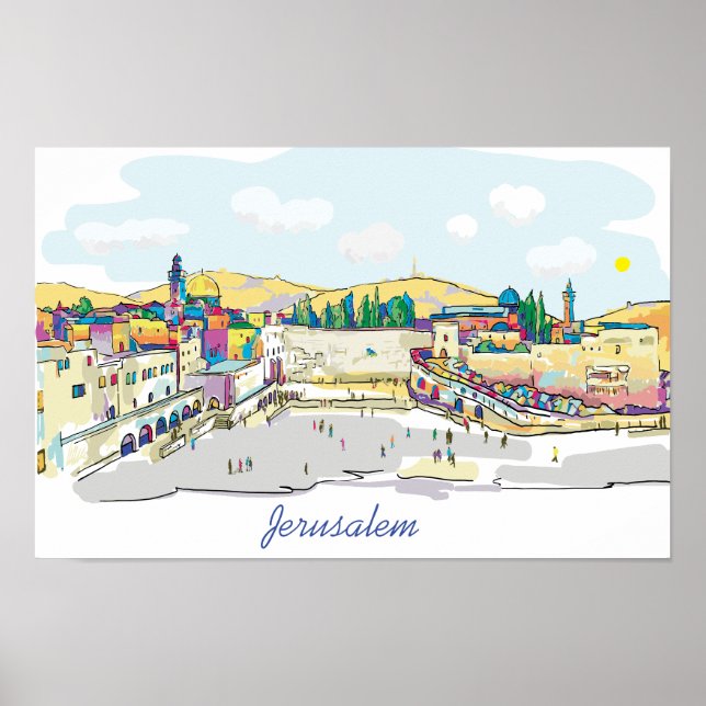 Jerusalem Watercolor Art Israel Western Wall Poster (Front)