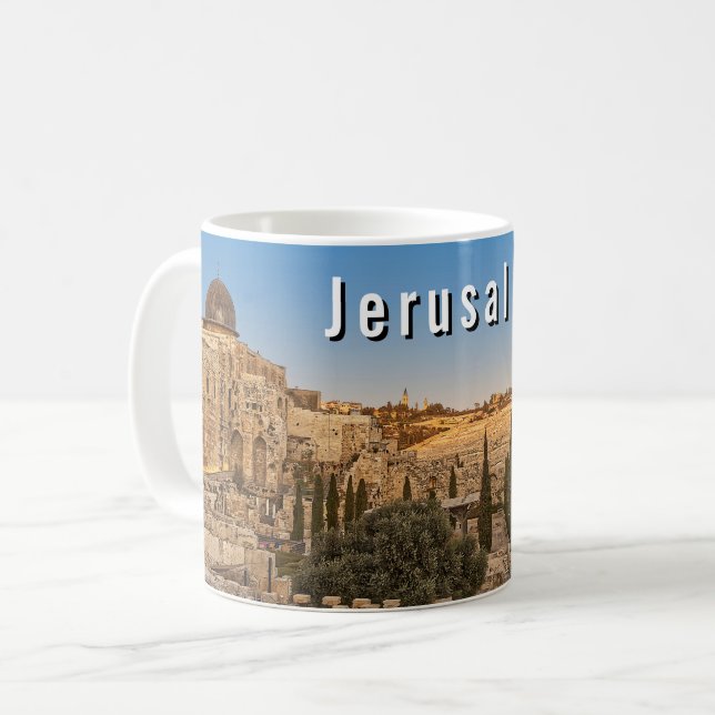 Jerusalem's Mount Olive and Al Aqsa Mosque Coffee Mug (Front Left)