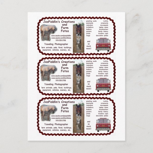 JesPiddlin Creations / Farm Fotos Bus. Cards (Front)