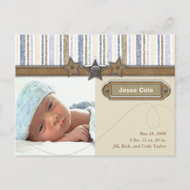 Jesse Cole Birth Announcement Postcard (Front)