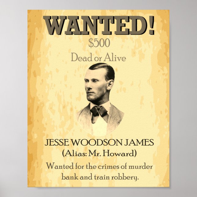 Jesse James Wanted Outlaw 🚨 Wild West USA  Poster (Front)