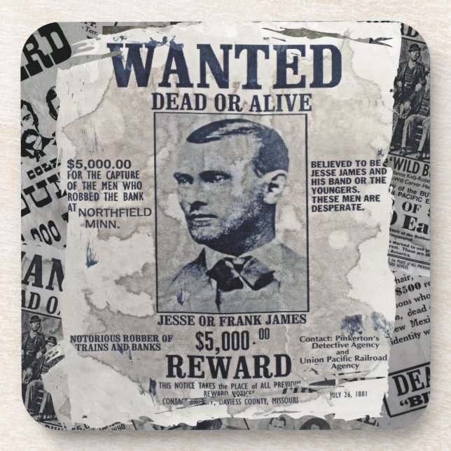 Jesse James Wanted Poster Coaster (Front)