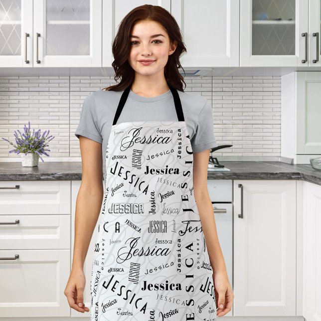 Jessica Custom Name Black White Apron (Creator Uploaded)