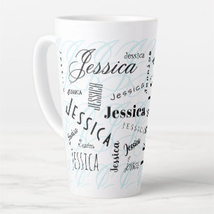 Jessica Custom Name Black White Blue Latte Mug