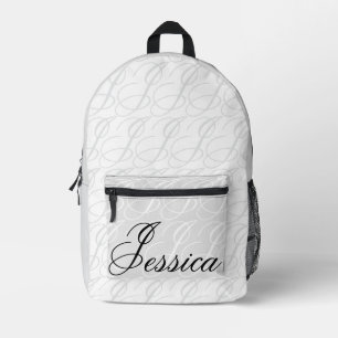 Jessica Custom Name Elegant Script Black White Printed Backpack