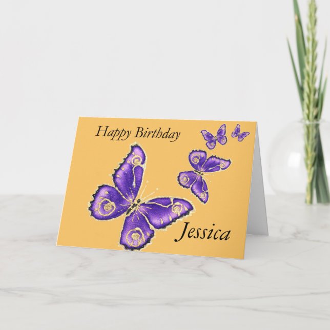 Jessica Happy Birthday Butterfly Card (Front)