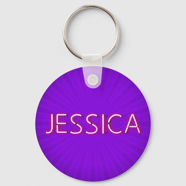 Jessica name in glowing neon lights key ring (Front)