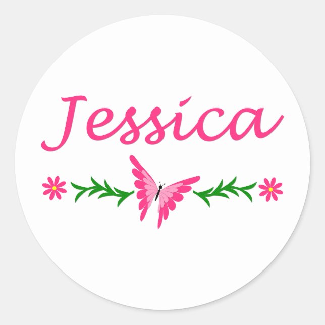 Jessica (Pink Butterfly) Classic Round Sticker (Front)