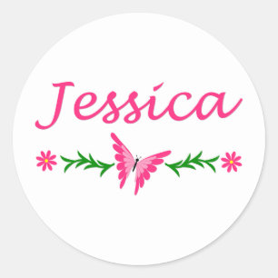 Jessica (Pink Butterfly) Classic Round Sticker