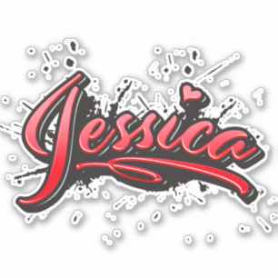Jessica red Heart Graffiti Sticker