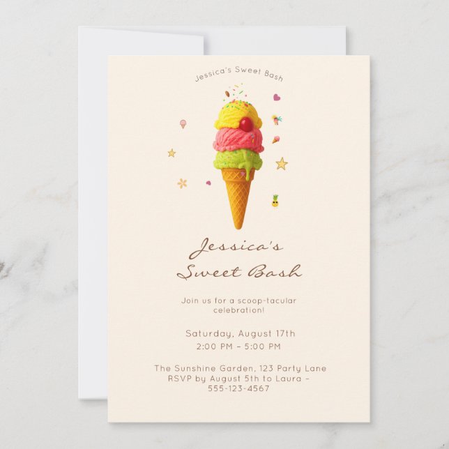 Jessica’s Sweet Bash – Ice Cream Celebration Invitation (Front)