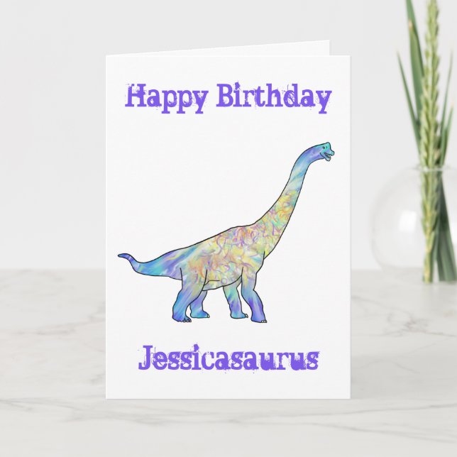 Jessica saurus Colourful Brachiosaurus Dinosaur Holiday Card (Front)