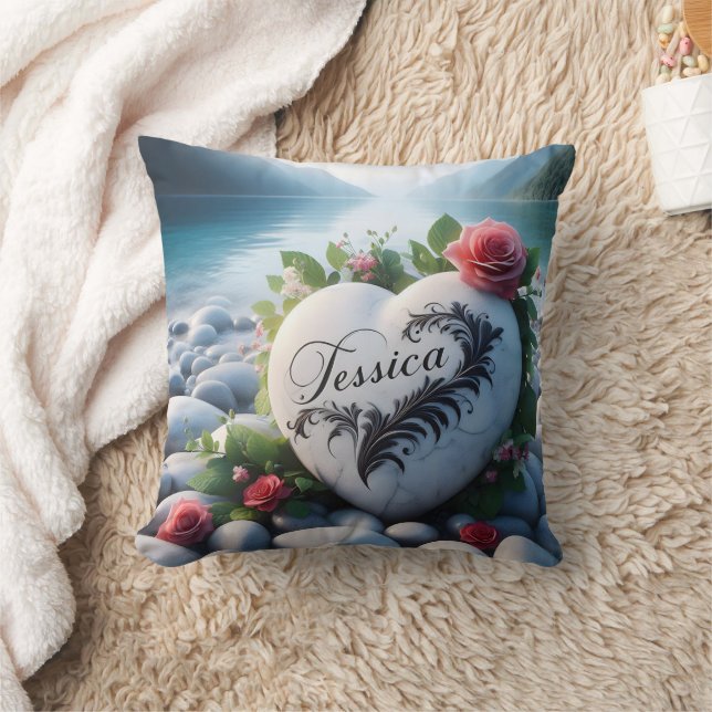 Jessica's Heart stone by the Lake Cushion (Blanket)