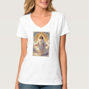 Jessus Ascends Christian Women's V-Neck Tee Shirt