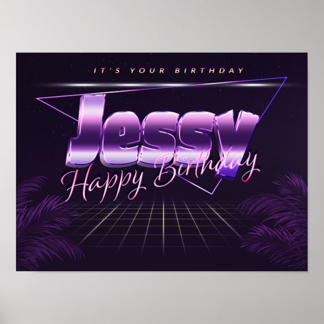 Jessy Name Vorname lila retro Poster Geburtstag (Front)