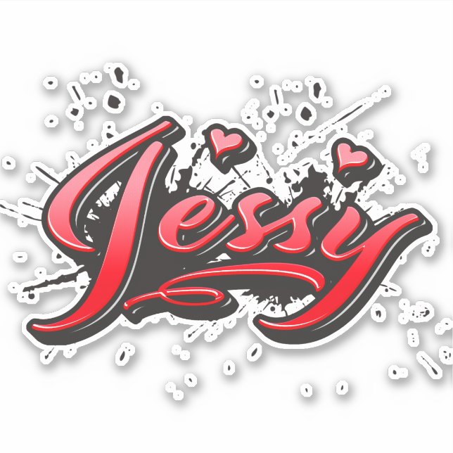 Jessy red Heart Graffiti Decal Sticker (Front)