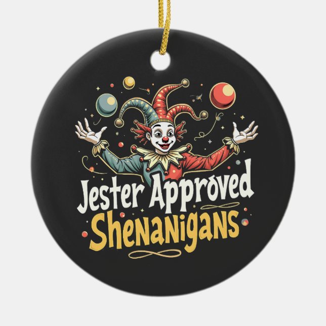 Jester Approved Shenanigans Circus Clown  Ceramic Tree Decoration (Front)