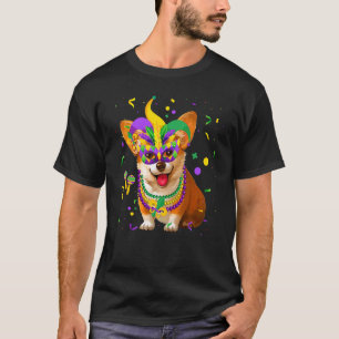 Jester Beads & Mask Corgi Dog Owner Mardi Gras Pa T-Shirt