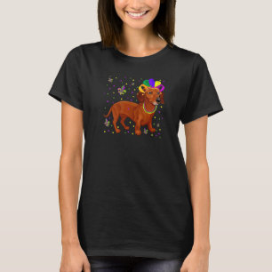 Jester Beads Mask Dachshund Dog Owner Mardi Gras T-Shirt