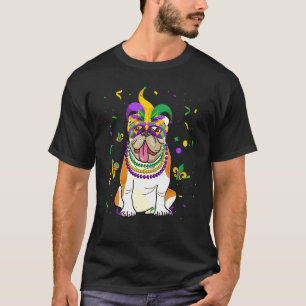 Jester Beads Mask English Bulldog Dog Owner Mardi T-Shirt