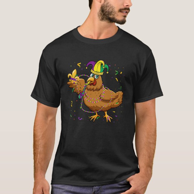 Jester Chicken Beads Mardi Gras  Farming Men Women T-Shirt (Front)