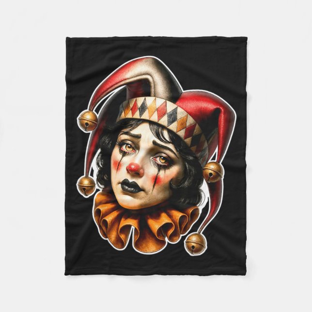 Jester Clown Sad Fleece Blanket (Front)
