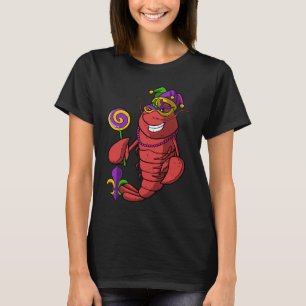 Jester Crawfish Eating Lollipop Mardi Gras Mask Ca T-Shirt