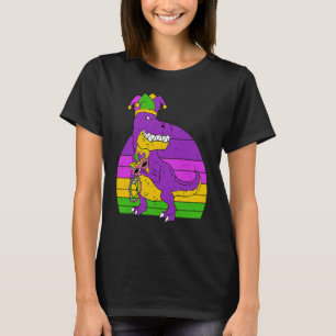 Jester Dinosaur Masquerade Mask Sleeping Mardi Gra T-Shirt