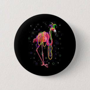 Jester Flamingo And Beads Mardi Gras Fat Tuesday P 6 Cm Round Badge