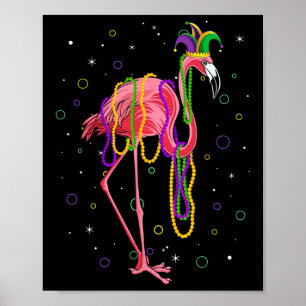 Jester Flamingo And Beads Mardi Gras Fat Tuesday P Poster