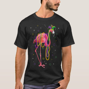 Jester Flamingo And Beads Mardi Gras Fat Tuesday P T-Shirt