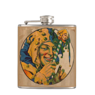 jester from the 1920s hip flask