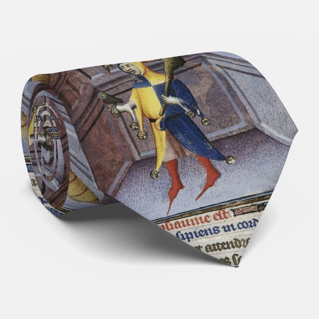 JESTER HOLDING OWL MEDIEVAL MANUSCRIPT TIE (Rolled)