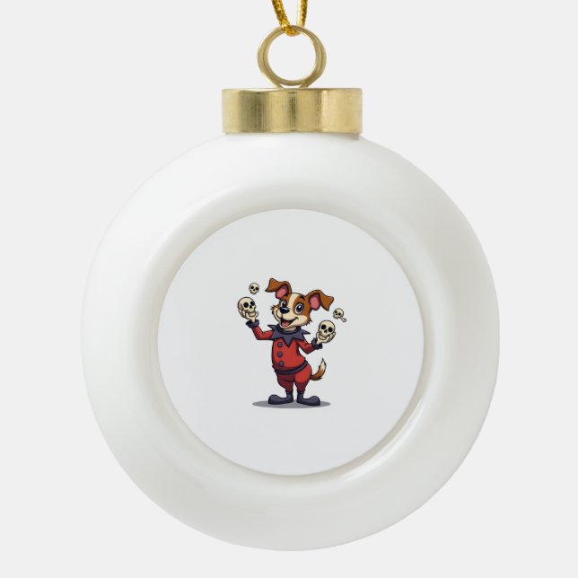 Jester Jack Russell Ceramic Ball Christmas Ornament (Front)