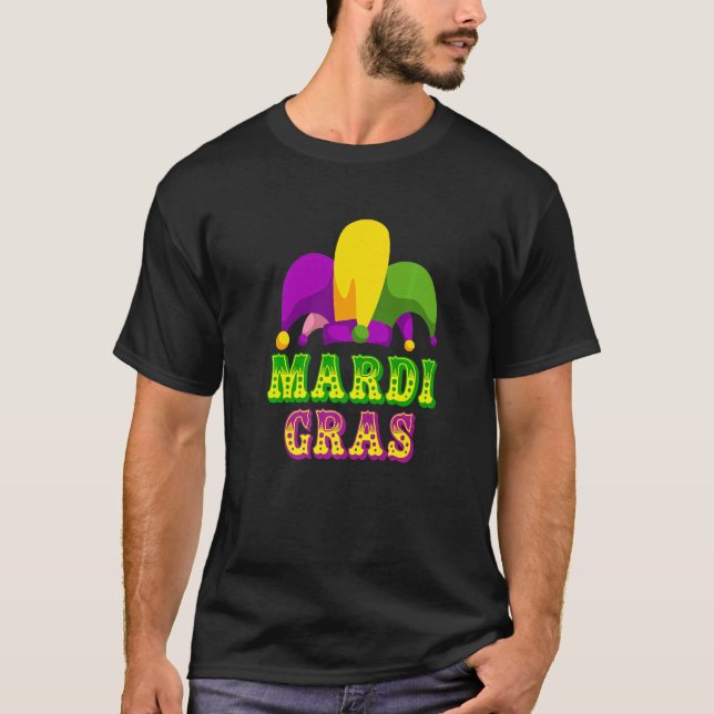Jester Joker Hat Mardi Gras Funny Mardi Gras Party T-Shirt (Front)